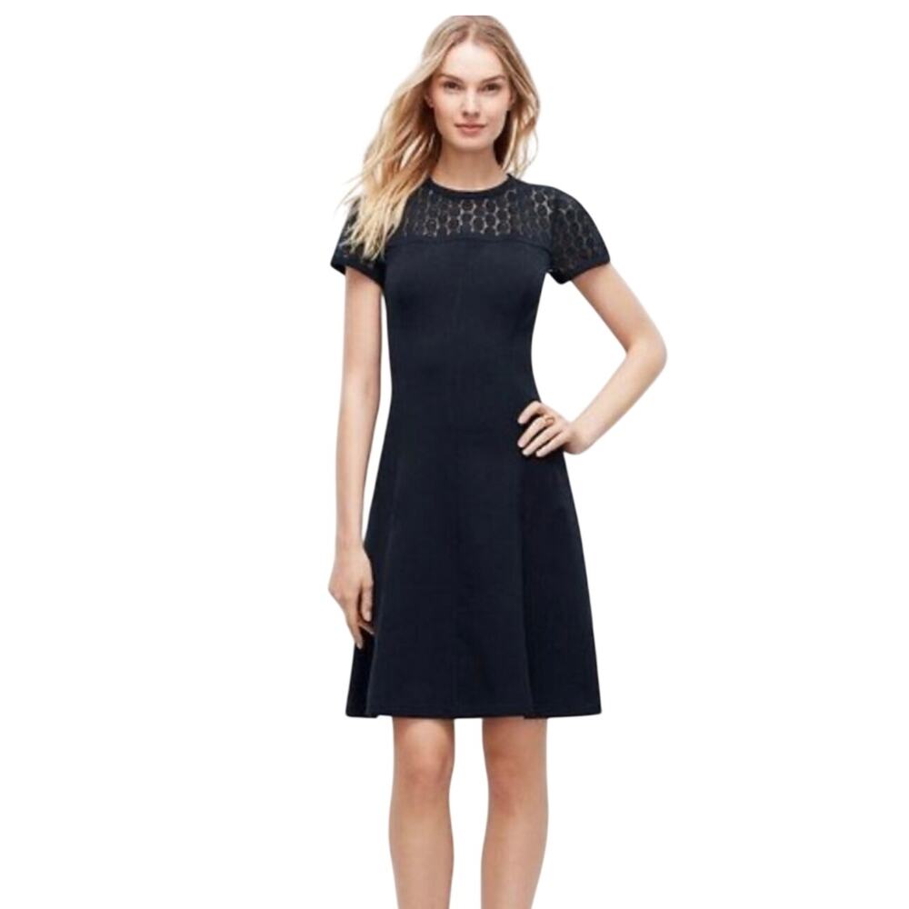 J CREW Classic Preppy Black Eyelet Trim Fit and Flare Mini Dress